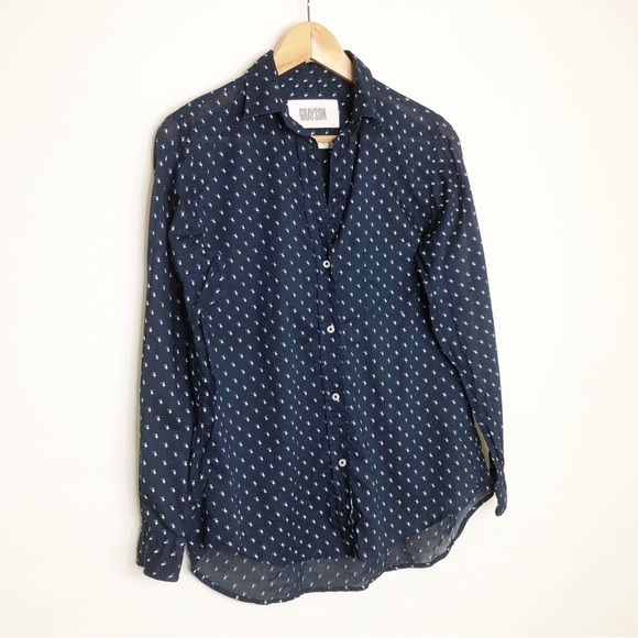 Grayson by Anthropologie size 2 navy blue duck print button down shirt. - Picture 10 of 10